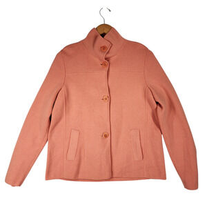 Talbots Womens Cardigan‎ Sweater L Peach 100% Italian Merino Wool Button READ